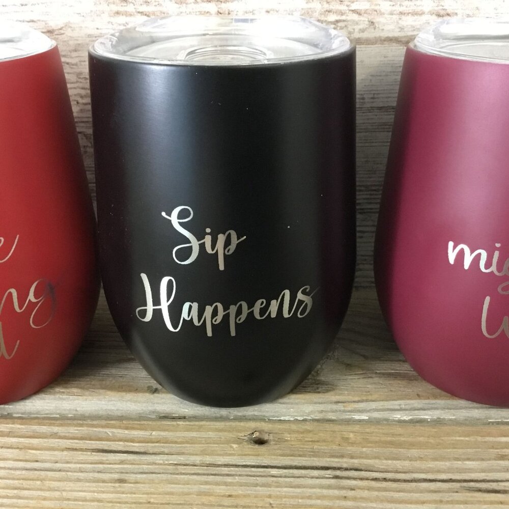 Set of 3 Stemless Wine Tumblers with Lids, Funny Wine Sayings, Laser Engraved - Picture 3 of 8